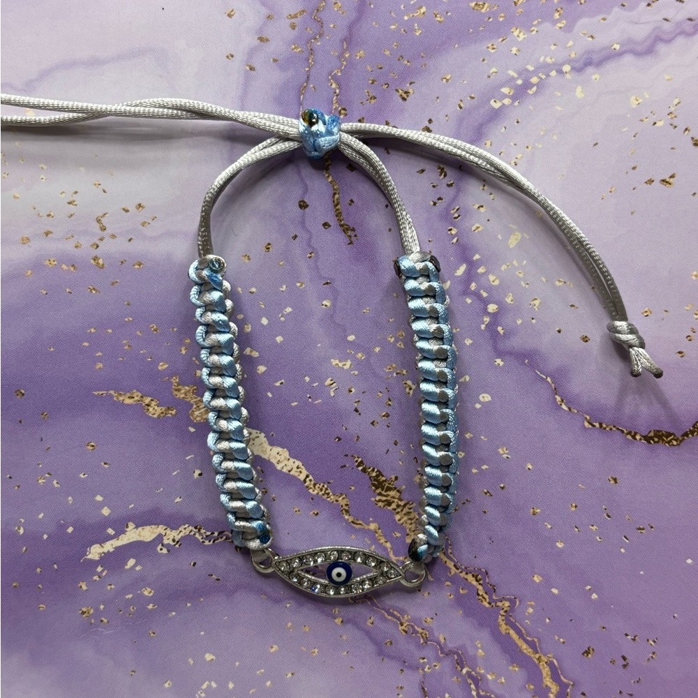 Handmade nylon satin adjustable bracelet with evil eye charm